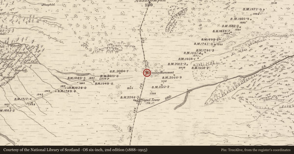 Ordnance Survey six-inch map, 2nd edition (1888–1915) covering the location of Ogham stone, Airghleann, County Kerry, with a pin at the register's coordinates