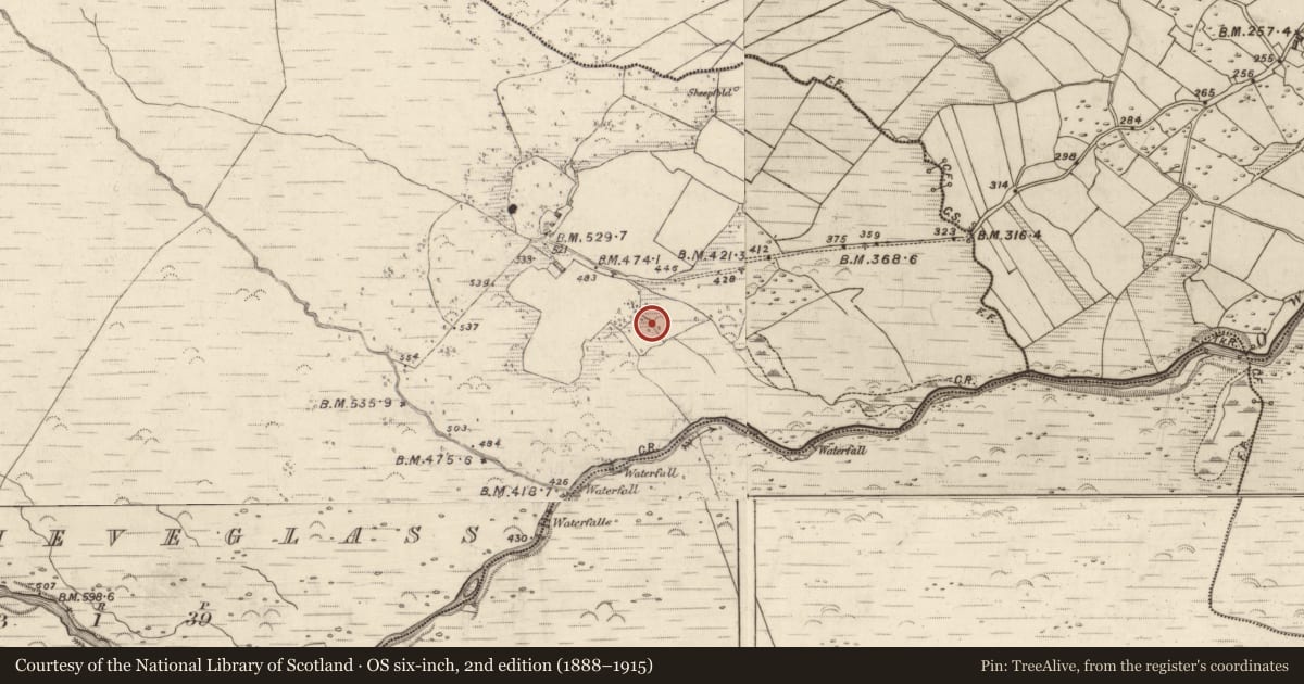Ordnance Survey six-inch map, 2nd edition (1888–1915) covering the location of Hut site, An Sliabh Glas, County Kerry, with a pin at the register's coordinates