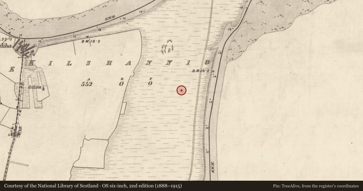 Ordnance Survey six-inch map, 2nd edition (1888–1915) covering the location of Midden, Kilshannig, County Kerry, with a pin at the register's coordinates