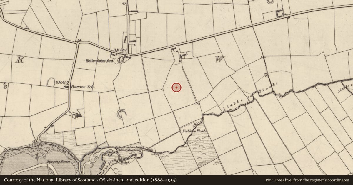 Ordnance Survey six-inch map, 2nd edition (1888–1915) covering the location of Enclosure, Barrow, County Kerry, with a pin at the register's coordinates