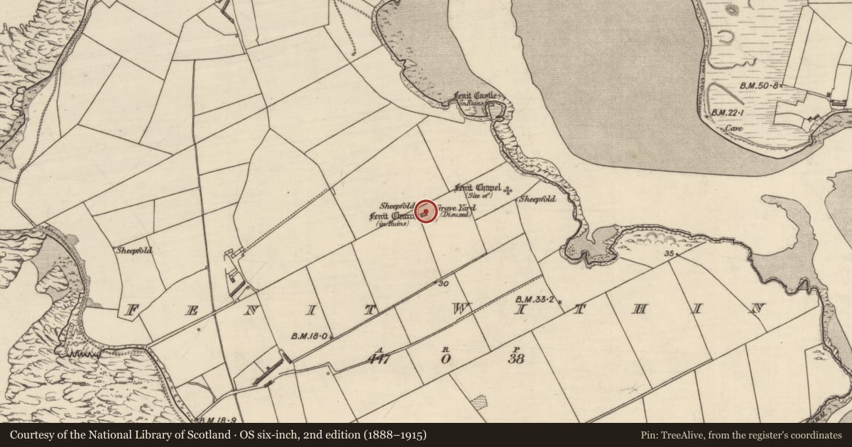 Ordnance Survey six-inch map, 2nd edition (1888–1915) covering the location of Graveyard, Fenit Within, County Kerry, with a pin at the register's coordinates