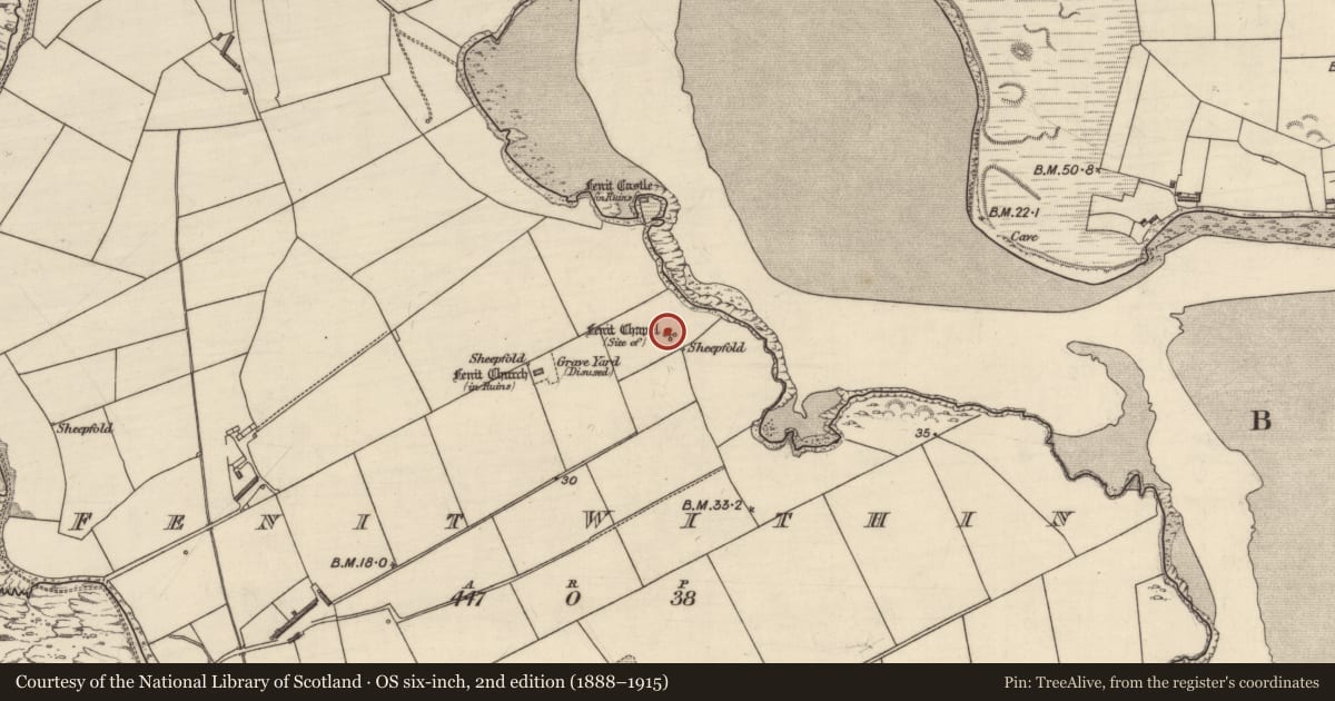 Ordnance Survey six-inch map, 2nd edition (1888–1915) covering the location of Chapel, Fenit Within, County Kerry, with a pin at the register's coordinates