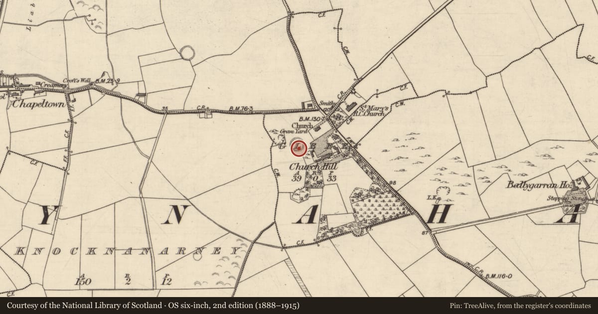 Ordnance Survey six-inch map, 2nd edition (1888–1915) covering the location of Souterrain, Glebe, County Kerry, with a pin at the register's coordinates