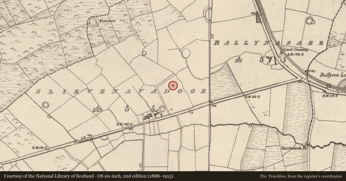 Ordnance Survey six-inch map, 2nd edition (1888–1915) covering the location of Enclosure, Slievenavadoge, County Kerry, with a pin at the register's coordinates