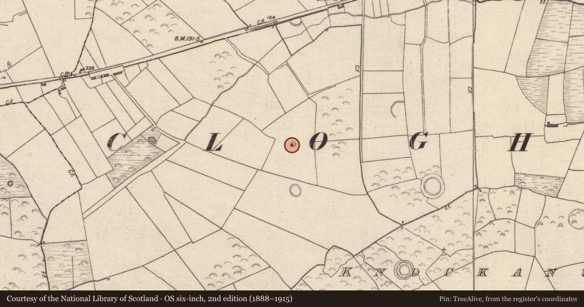 Ordnance Survey six-inch map, 2nd edition (1888–1915) covering the location of Enclosure, Knockanush West, County Kerry, with a pin at the register's coordinates