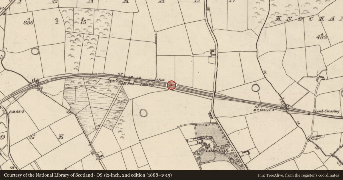 Ordnance Survey six-inch map, 2nd edition (1888–1915) covering the location of Enclosure, Ballygarran, County Kerry, with a pin at the register's coordinates
