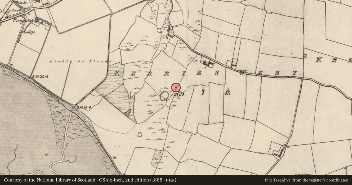 Ordnance Survey six-inch map, 2nd edition (1888–1915) covering the location of Enclosure, Kerries West, County Kerry, with a pin at the register's coordinates