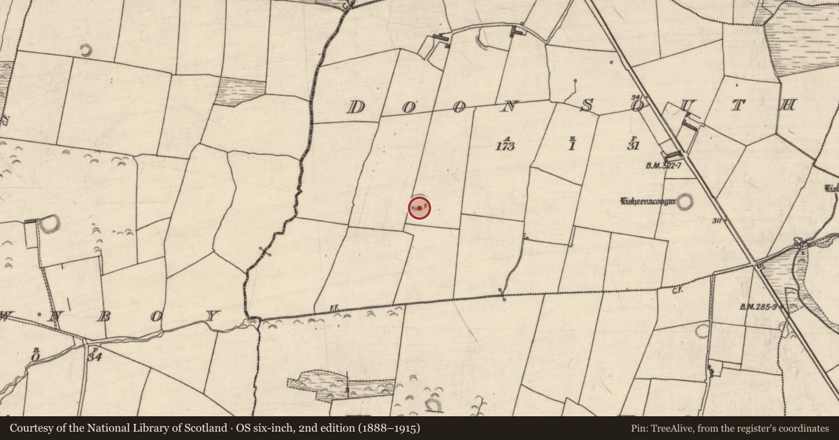 Ordnance Survey six-inch map, 2nd edition (1888–1915) covering the location of Ringfort - rath, Doon South, County Kerry, with a pin at the register's coordinates