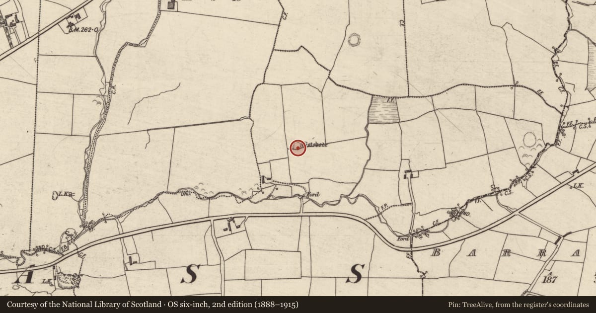 Ordnance Survey six-inch map, 2nd edition (1888–1915) covering the location of Ringfort - rath, Ballinorig East, County Kerry, with a pin at the register's coordinates