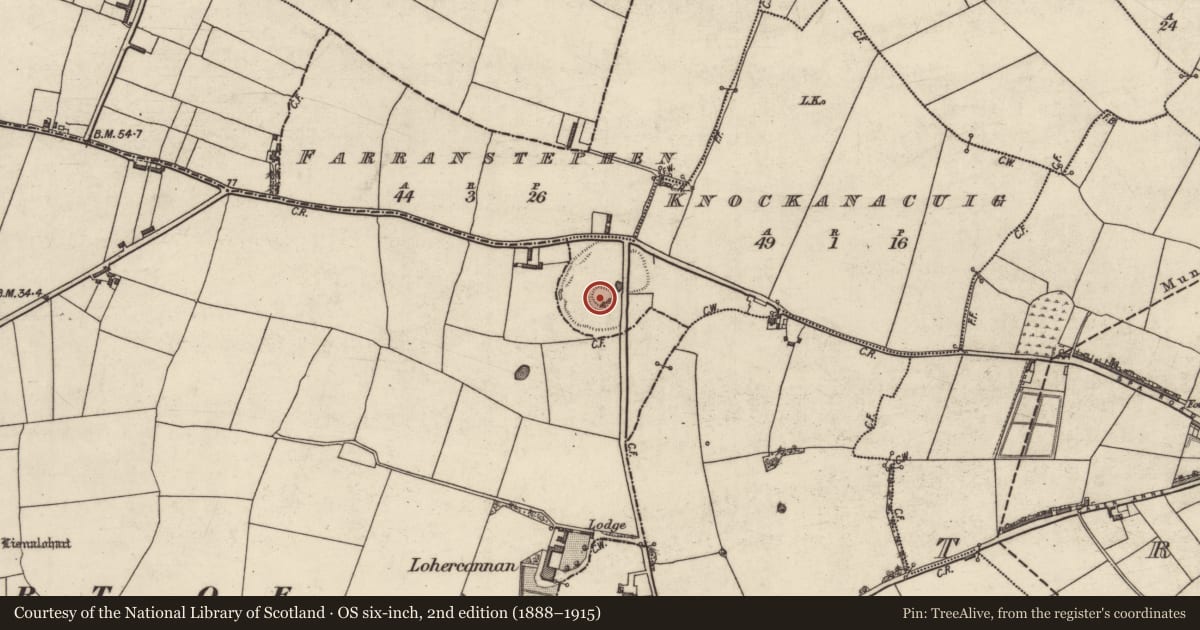 Ordnance Survey six-inch map, 2nd edition (1888–1915) covering the location of Ringfort - rath, Knockanacuig, County Kerry, with a pin at the register's coordinates