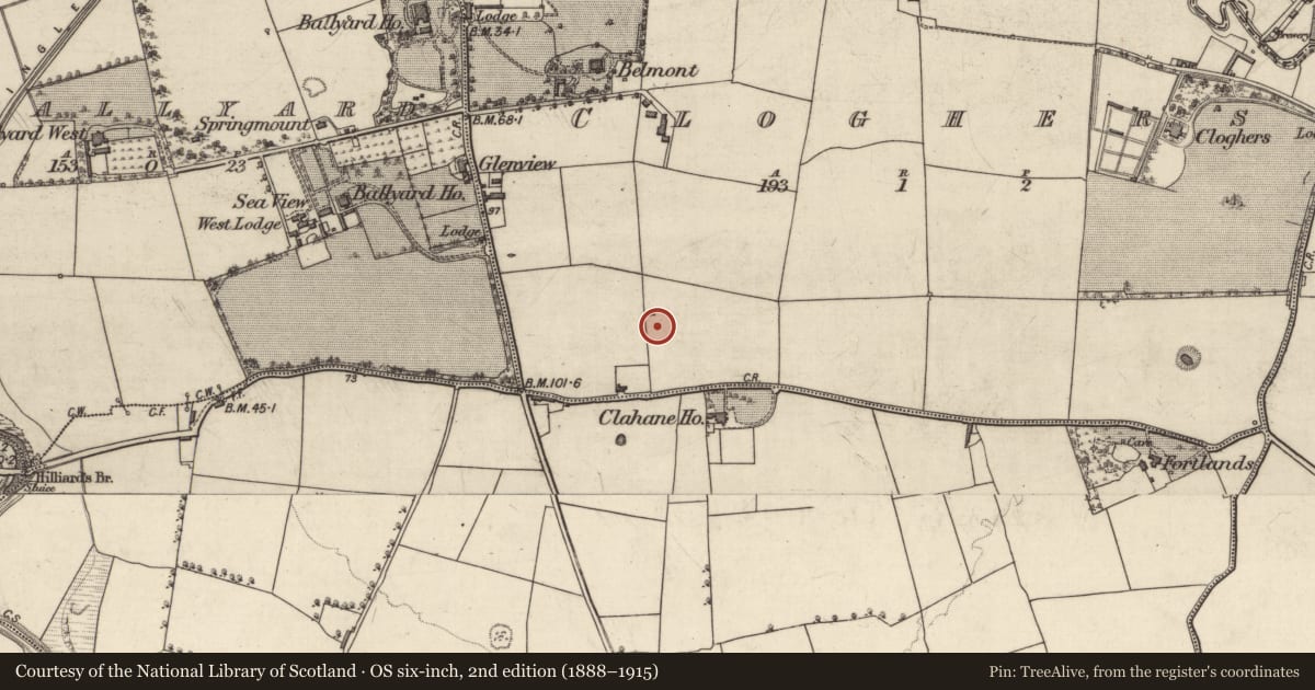 Ordnance Survey six-inch map, 2nd edition (1888–1915) covering the location of Ringfort - rath, Cloghers, County Kerry, with a pin at the register's coordinates