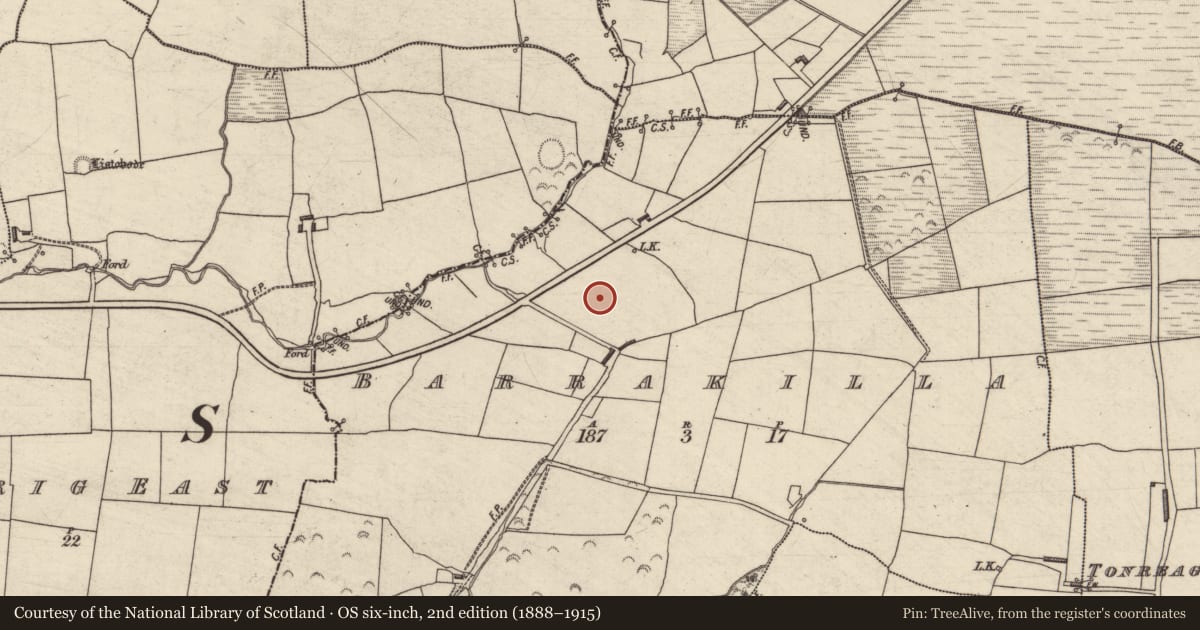 Ordnance Survey six-inch map, 2nd edition (1888–1915) covering the location of Barrow - unclassified, Barrakilla, County Kerry, with a pin at the register's coordinates