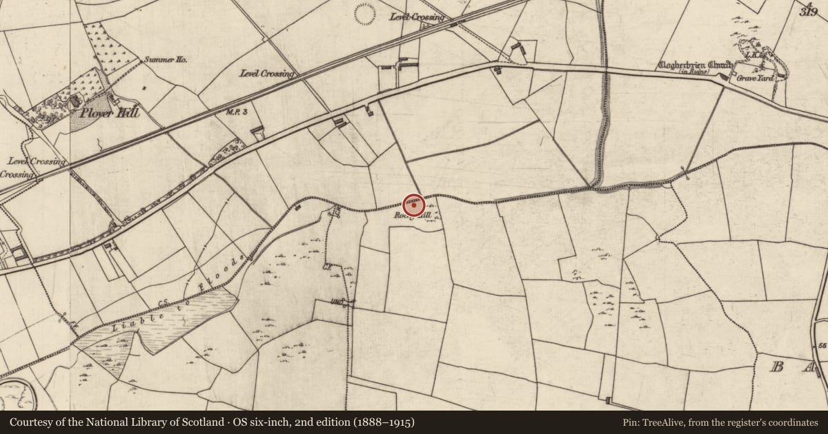 Ordnance Survey six-inch map, 2nd edition (1888–1915) covering the location of Enclosure, Kerries East, County Kerry, with a pin at the register's coordinates