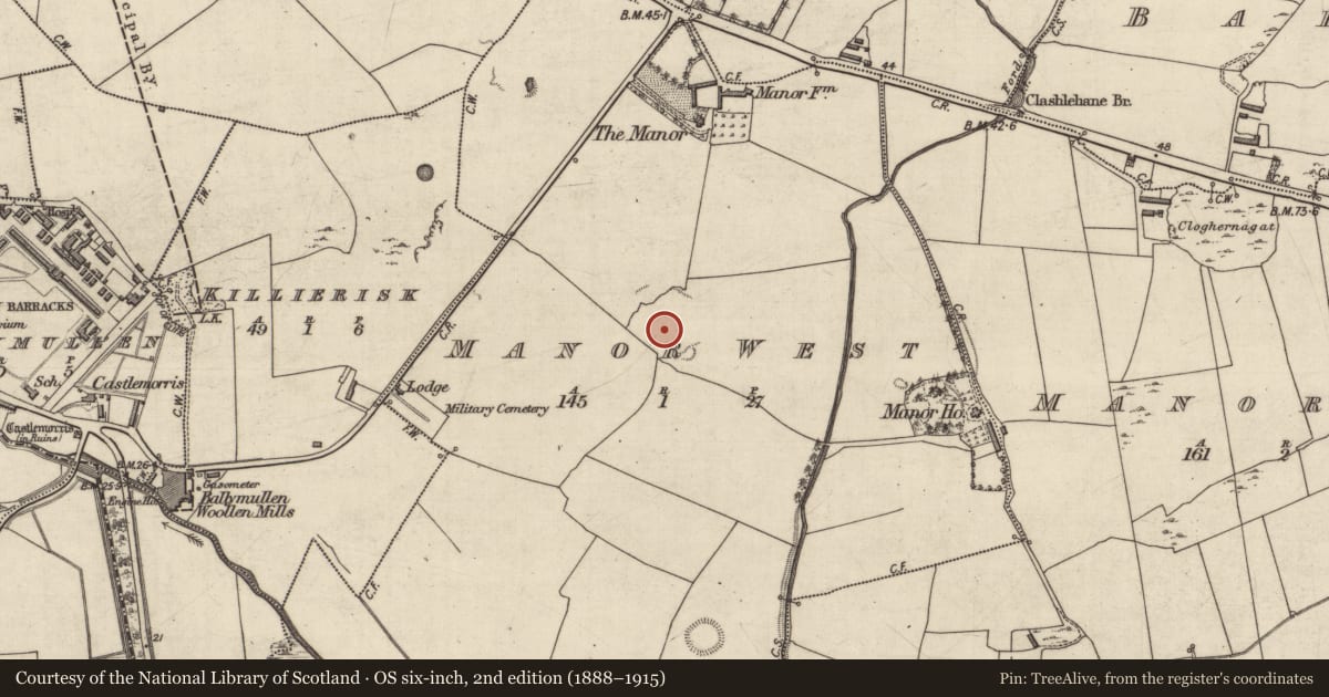 Ordnance Survey six-inch map, 2nd edition (1888–1915) covering the location of Cairn - unclassified, Manor West, County Kerry, with a pin at the register's coordinates
