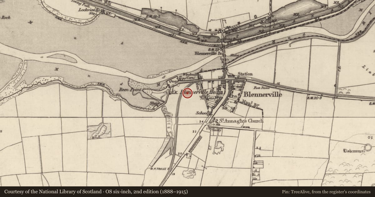 Ordnance Survey six-inch map, 2nd edition (1888–1915) covering the location of Mound, Blennerville, County Kerry, with a pin at the register's coordinates