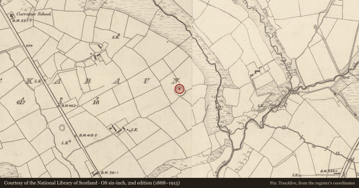 Ordnance Survey six-inch map, 2nd edition (1888–1915) covering the location of Hut site, Lackabaun, County Kerry, with a pin at the register's coordinates