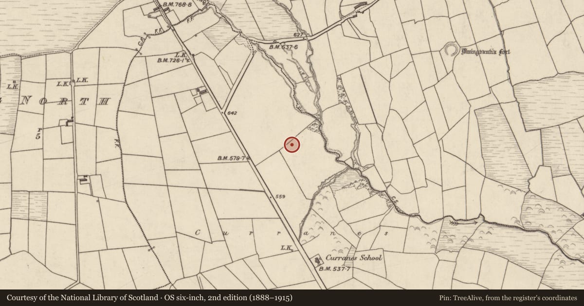 Ordnance Survey six-inch map, 2nd edition (1888–1915) covering the location of Mound, Lackabaun, County Kerry, with a pin at the register's coordinates