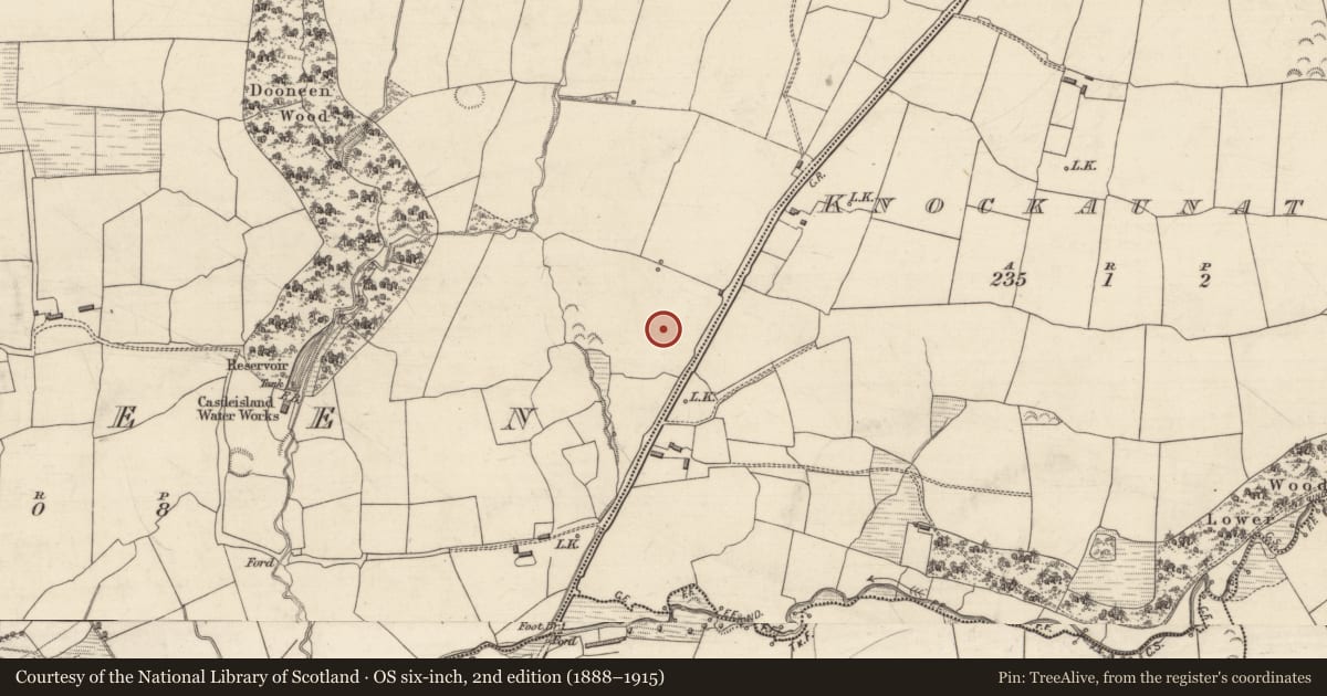 Ordnance Survey six-inch map, 2nd edition (1888–1915) covering the location of Ringfort - rath, Dooneen, County Kerry, with a pin at the register's coordinates