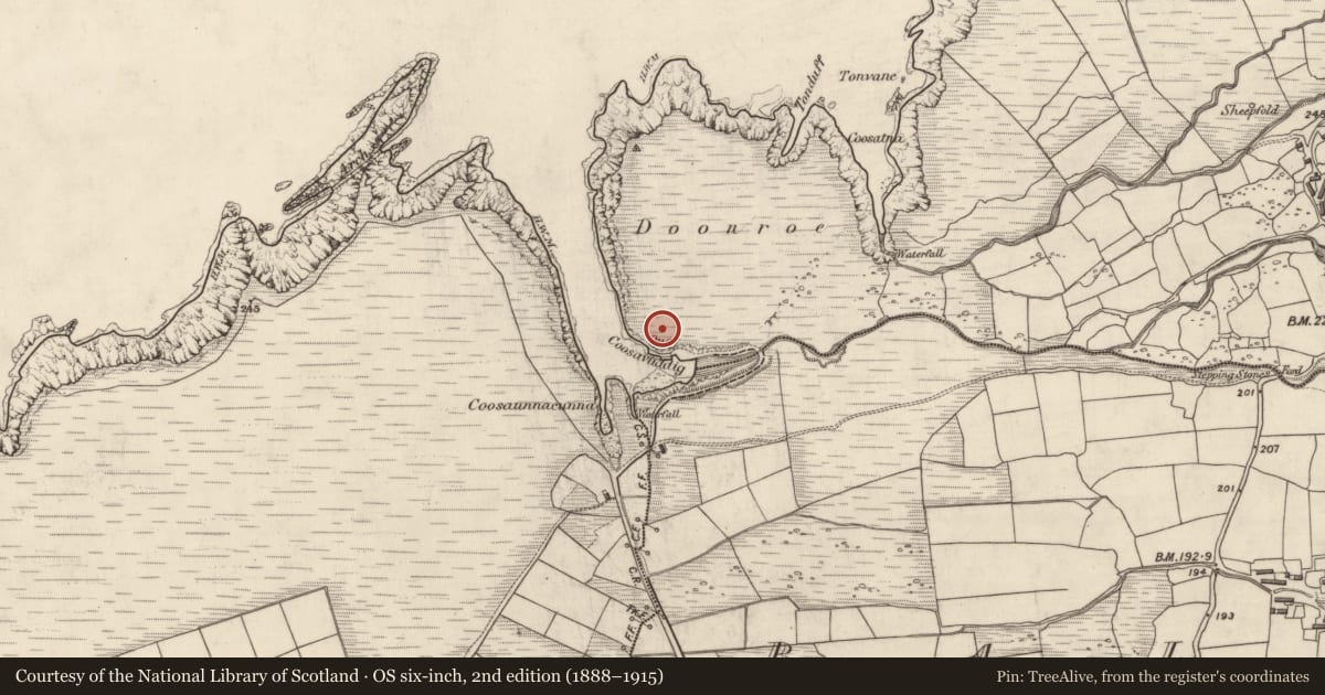 Ordnance Survey six-inch map, 2nd edition (1888–1915) covering the location of Enclosure, Baile Na Habha (TC Cill Chuáin), County Kerry, with a pin at the register's coordinates