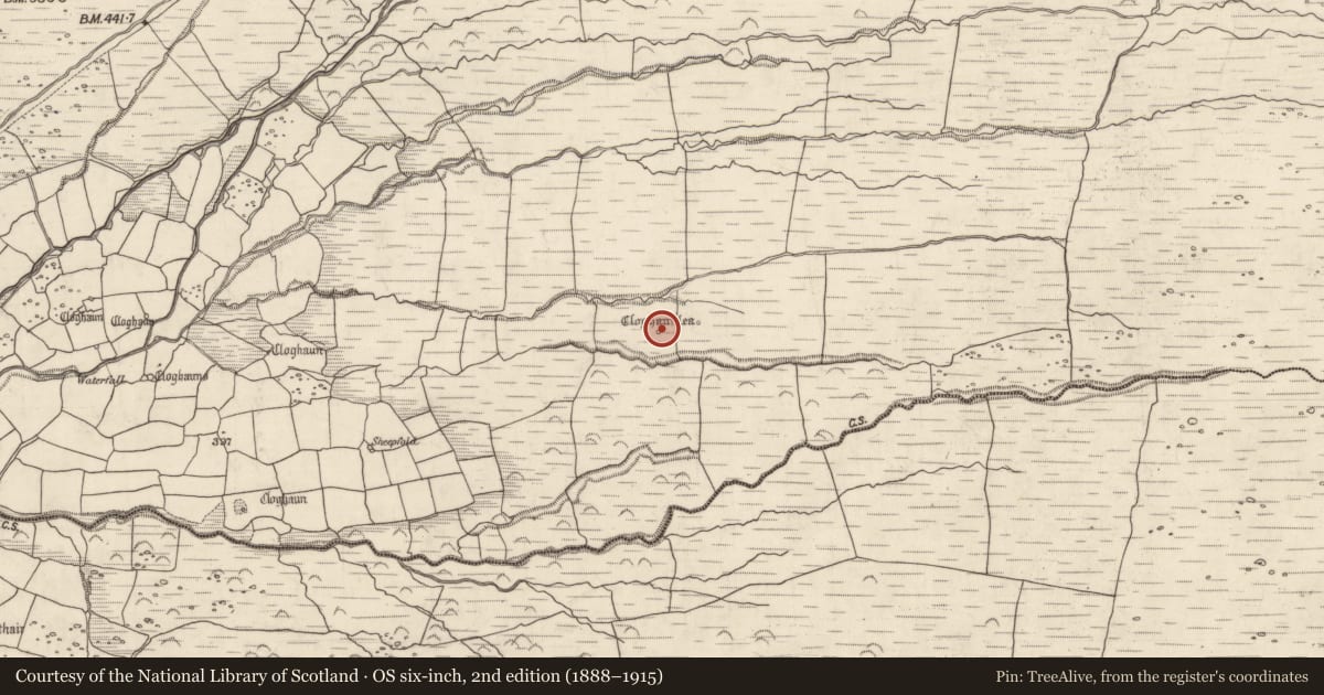 Ordnance Survey six-inch map, 2nd edition (1888–1915) covering the location of Hut site, Baile Na Habha (TC Cill Chuáin), County Kerry, with a pin at the register's coordinates