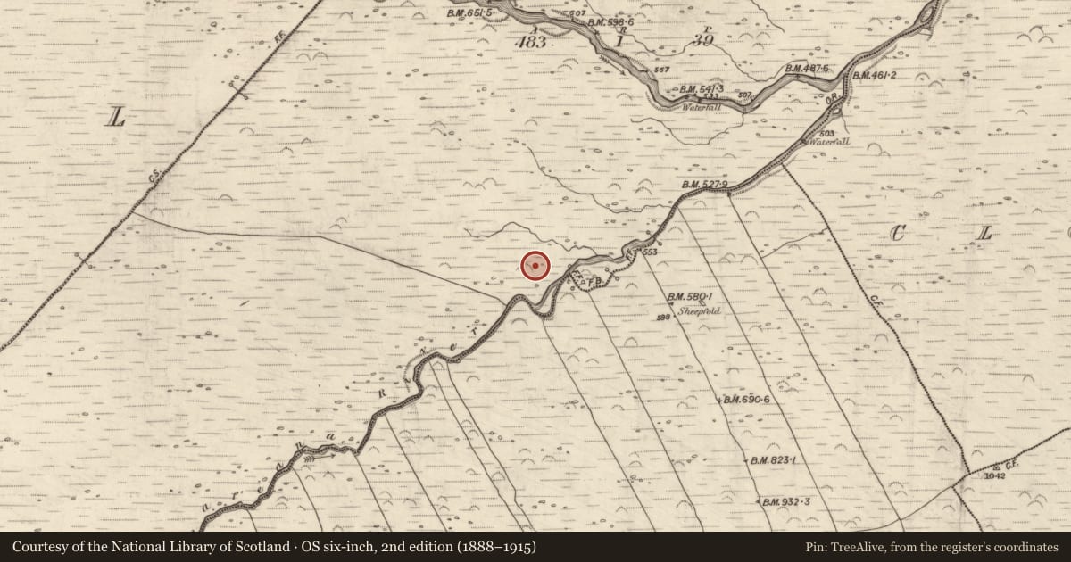 Ordnance Survey six-inch map, 2nd edition (1888–1915) covering the location of Enclosure, An Sliabh Glas, County Kerry, with a pin at the register's coordinates