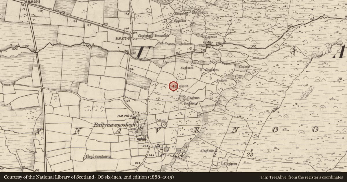 Ordnance Survey six-inch map, 2nd edition (1888–1915) covering the location of Souterrain, Baile Na Bhfionnúrach, County Kerry, with a pin at the register's coordinates