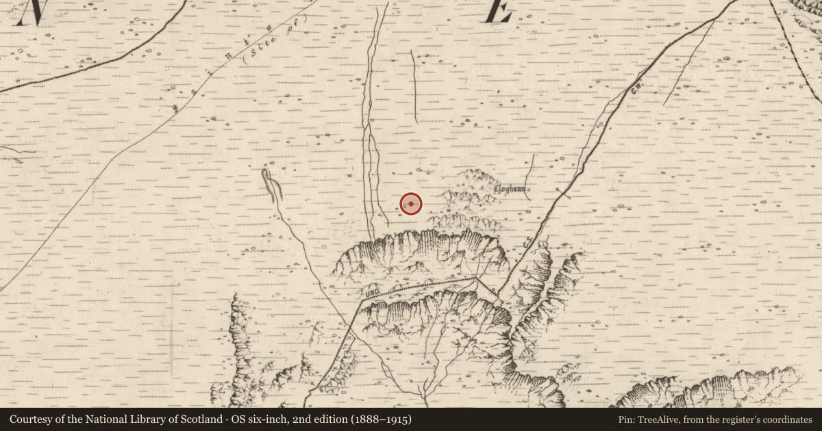 Ordnance Survey six-inch map, 2nd edition (1888–1915) covering the location of Hut site, An Baile Breac, County Kerry, with a pin at the register's coordinates