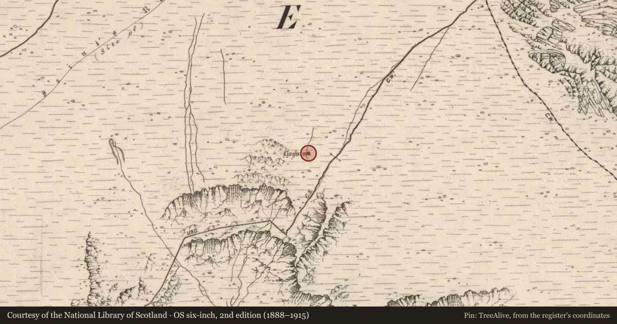Ordnance Survey six-inch map, 2nd edition (1888–1915) covering the location of Hut site, An Baile Breac, County Kerry, with a pin at the register's coordinates