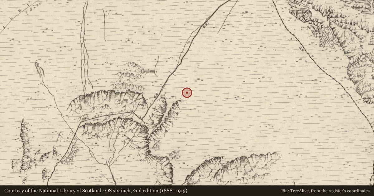 Ordnance Survey six-inch map, 2nd edition (1888–1915) covering the location of Hut site, Baile An Lochaigh, County Kerry, with a pin at the register's coordinates