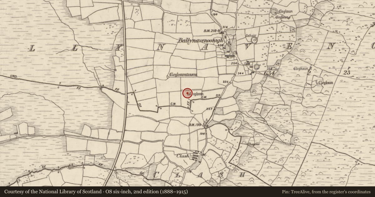 Ordnance Survey six-inch map, 2nd edition (1888–1915) covering the location of Hut site, Baile Na Bhfionnúrach, County Kerry, with a pin at the register's coordinates