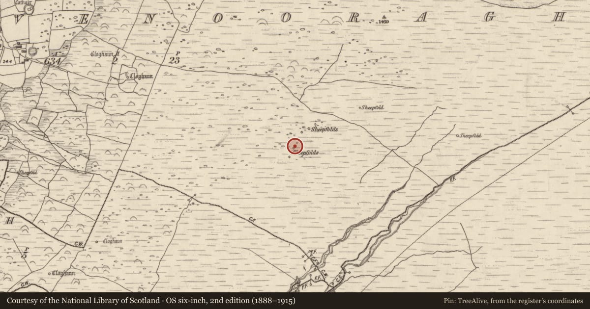 Ordnance Survey six-inch map, 2nd edition (1888–1915) covering the location of Hut site, Baile Na Bhfionnúrach, County Kerry, with a pin at the register's coordinates