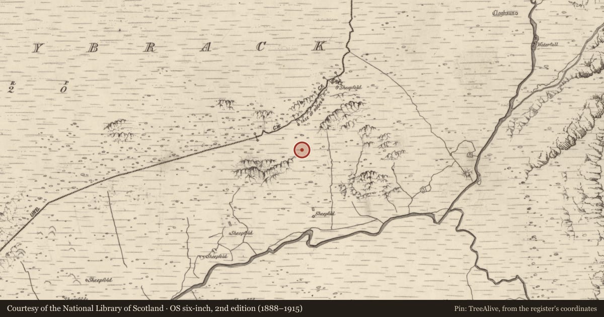 Ordnance Survey six-inch map, 2nd edition (1888–1915) covering the location of Hut site, Baile An Lochaigh, County Kerry, with a pin at the register's coordinates