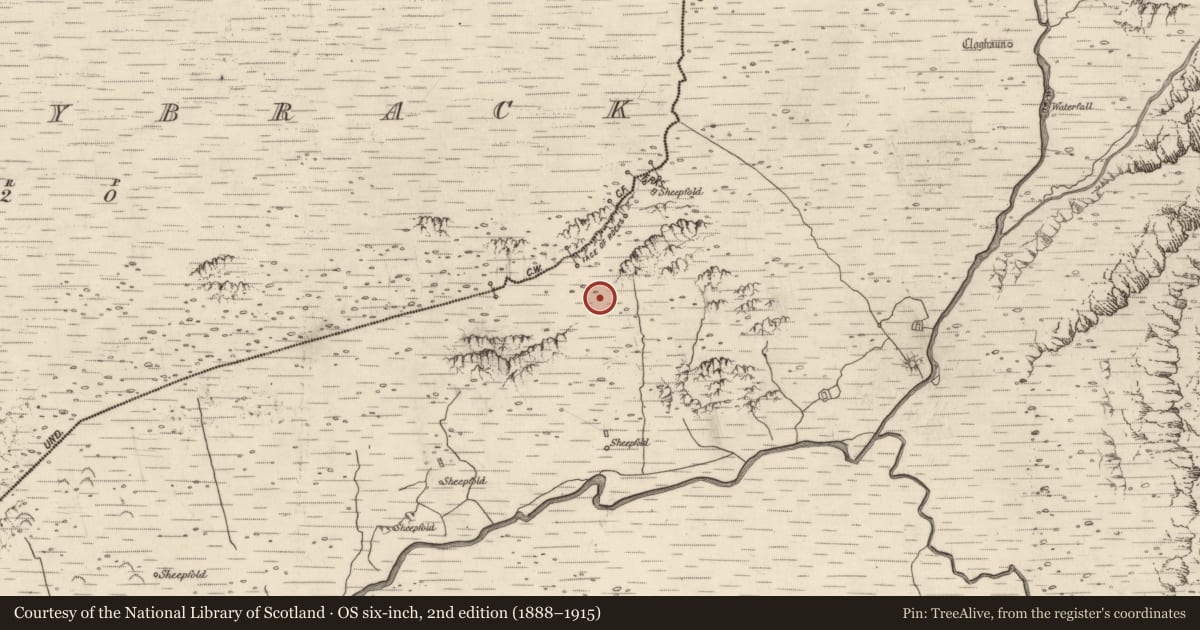 Ordnance Survey six-inch map, 2nd edition (1888–1915) covering the location of Enclosure, Baile An Lochaigh, County Kerry, with a pin at the register's coordinates