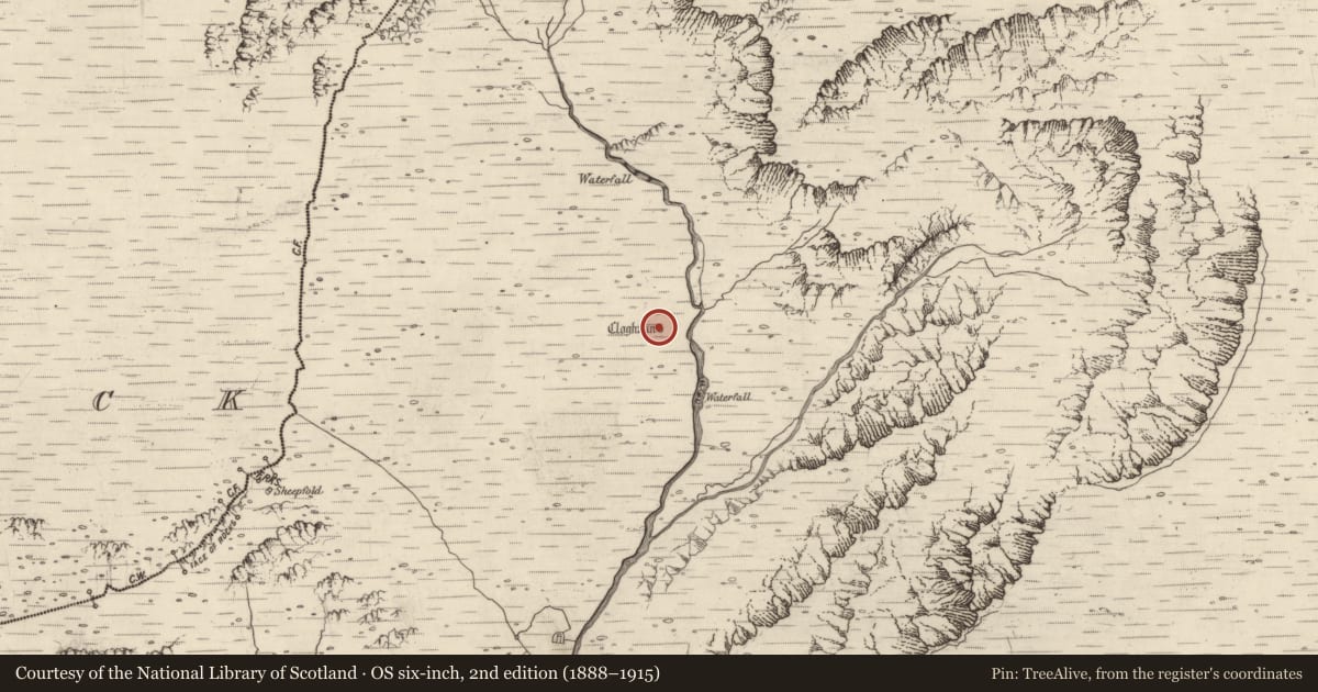 Ordnance Survey six-inch map, 2nd edition (1888–1915) covering the location of Hut site, Baile An Lochaigh, County Kerry, with a pin at the register's coordinates