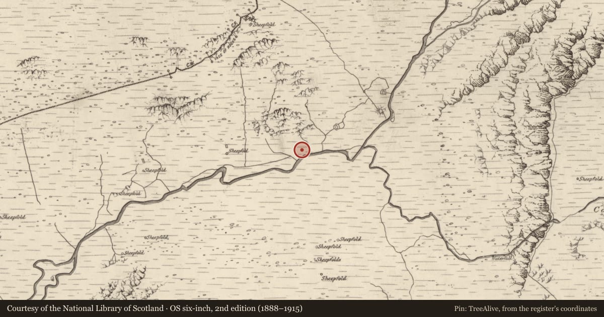 Ordnance Survey six-inch map, 2nd edition (1888–1915) covering the location of Enclosure, Baile An Lochaigh, County Kerry, with a pin at the register's coordinates