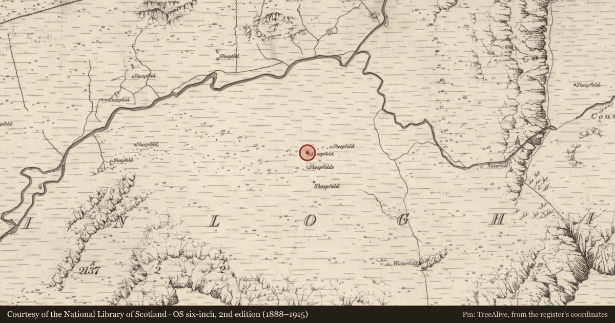 Ordnance Survey six-inch map, 2nd edition (1888–1915) covering the location of Souterrain, Baile An Lochaigh, County Kerry, with a pin at the register's coordinates