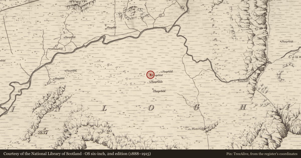 Ordnance Survey six-inch map, 2nd edition (1888–1915) covering the location of Clochan, Baile An Lochaigh, County Kerry, with a pin at the register's coordinates