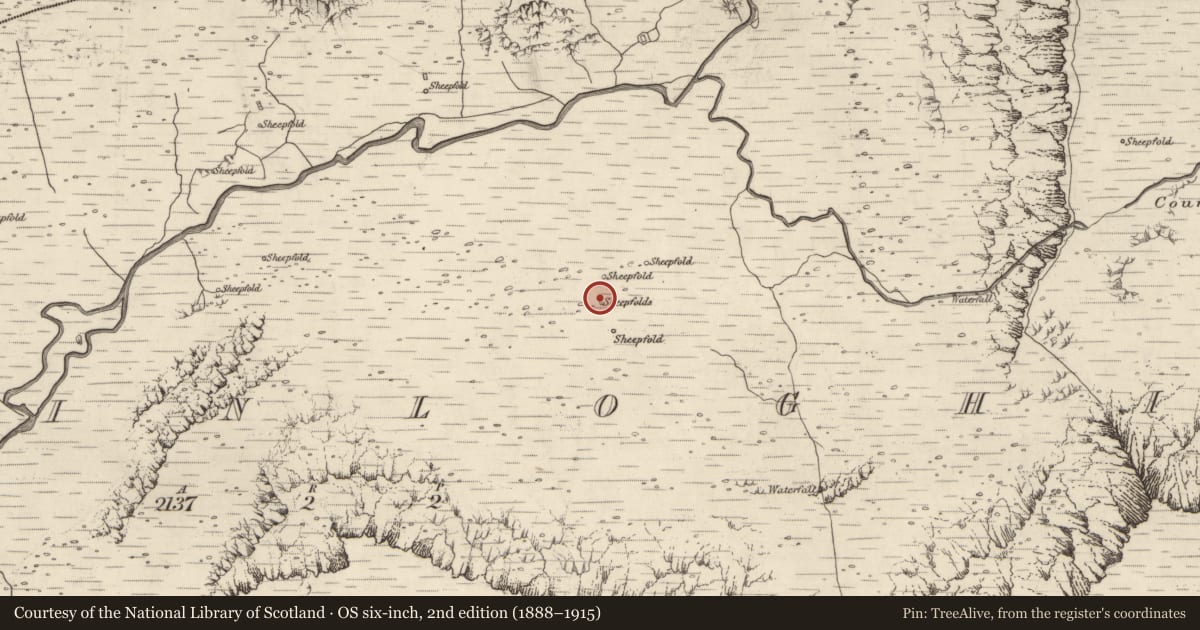Ordnance Survey six-inch map, 2nd edition (1888–1915) covering the location of Hut site, Baile An Lochaigh, County Kerry, with a pin at the register's coordinates