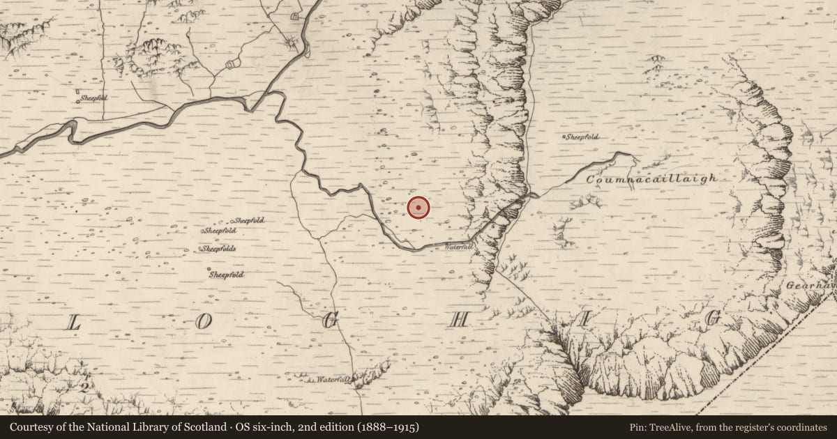 Ordnance Survey six-inch map, 2nd edition (1888–1915) covering the location of Hut site, Baile An Lochaigh, County Kerry, with a pin at the register's coordinates