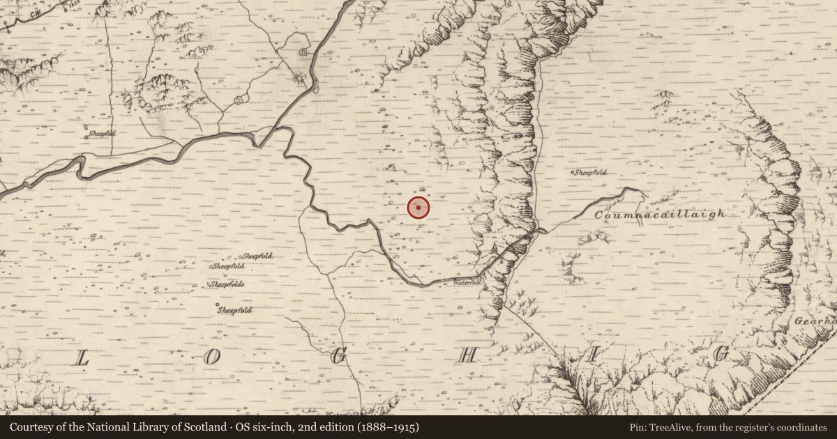 Ordnance Survey six-inch map, 2nd edition (1888–1915) covering the location of Hut site, Baile An Lochaigh, County Kerry, with a pin at the register's coordinates