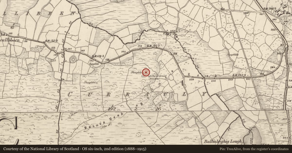 Ordnance Survey six-inch map, 2nd edition (1888–1915) covering the location of Hut site, Corr Áille, County Kerry, with a pin at the register's coordinates