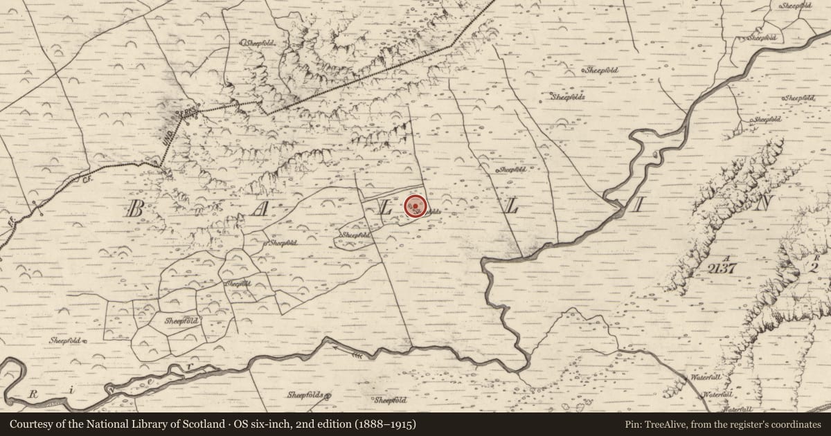Ordnance Survey six-inch map, 2nd edition (1888–1915) covering the location of Clochan, Baile An Lochaigh, County Kerry, with a pin at the register's coordinates
