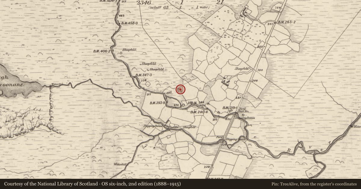 Ordnance Survey six-inch map, 2nd edition (1888–1915) covering the location of Ringfort - rath, Gleann Seanchoirp, County Kerry, with a pin at the register's coordinates