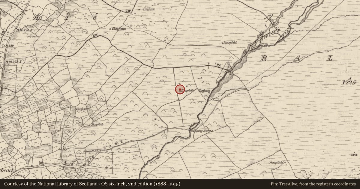 Ordnance Survey six-inch map, 2nd edition (1888–1915) covering the location of Hut site, An Baile Breac, County Kerry, with a pin at the register's coordinates