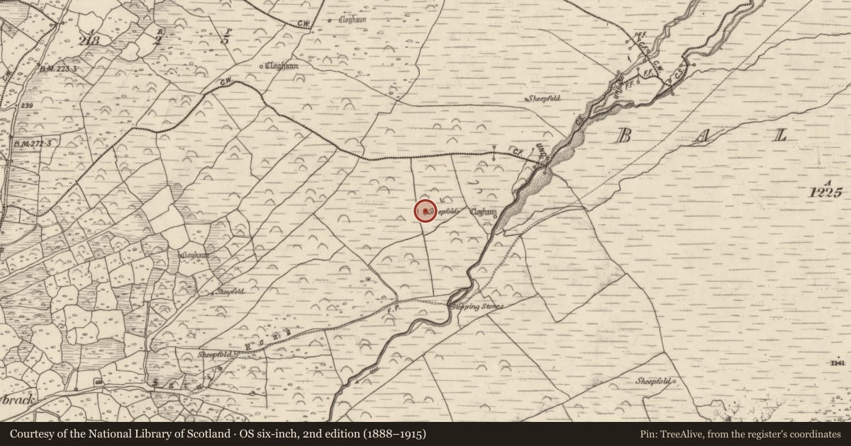 Ordnance Survey six-inch map, 2nd edition (1888–1915) covering the location of Enclosure, An Baile Breac, County Kerry, with a pin at the register's coordinates