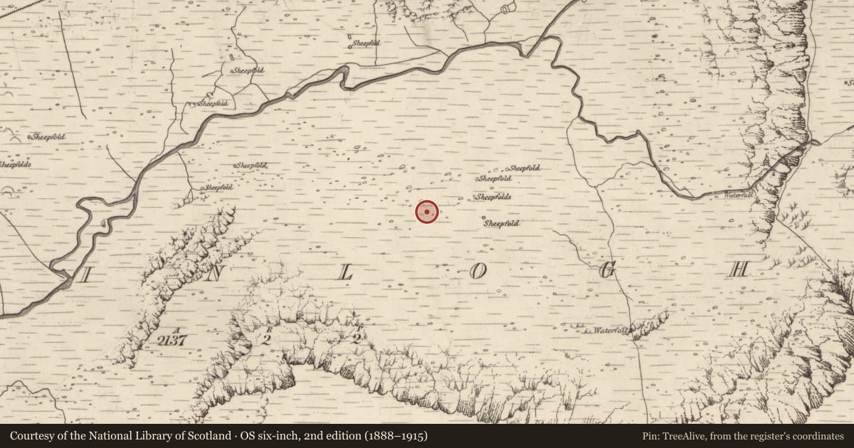 Ordnance Survey six-inch map, 2nd edition (1888–1915) covering the location of Hut site, Baile An Lochaigh, County Kerry, with a pin at the register's coordinates
