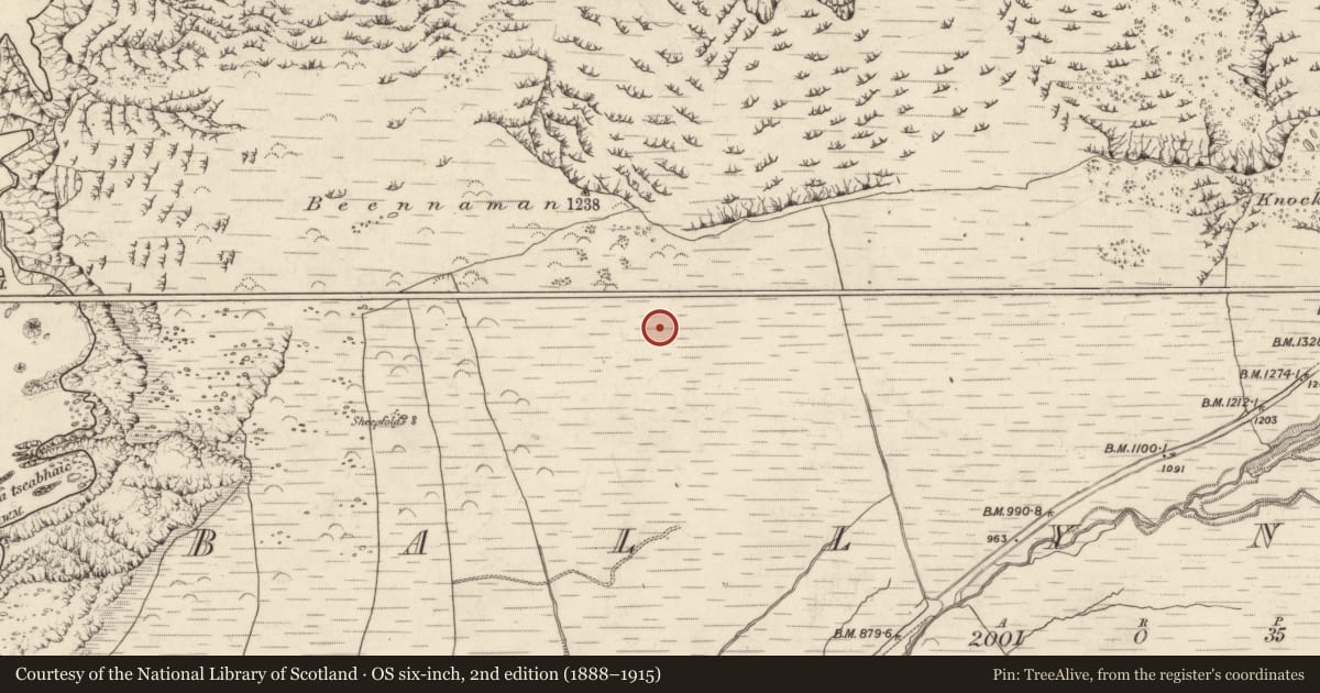 Ordnance Survey six-inch map, 2nd edition (1888–1915) covering the location of Enclosure, Baile Na Habha (TC Cill Chuáin), County Kerry, with a pin at the register's coordinates