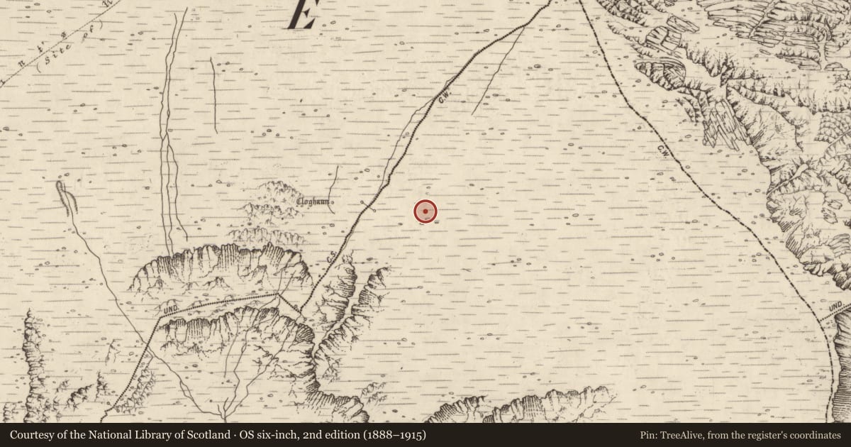 Ordnance Survey six-inch map, 2nd edition (1888–1915) covering the location of Hut site, Baile An Lochaigh, County Kerry, with a pin at the register's coordinates