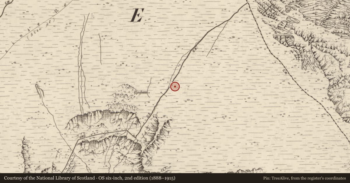 Ordnance Survey six-inch map, 2nd edition (1888–1915) covering the location of Hut site, Baile An Lochaigh, County Kerry, with a pin at the register's coordinates