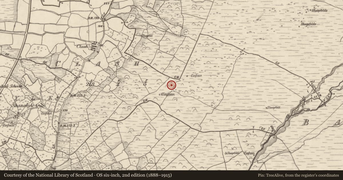 Ordnance Survey six-inch map, 2nd edition (1888–1915) covering the location of Hut site, An Chlais, County Kerry, with a pin at the register's coordinates